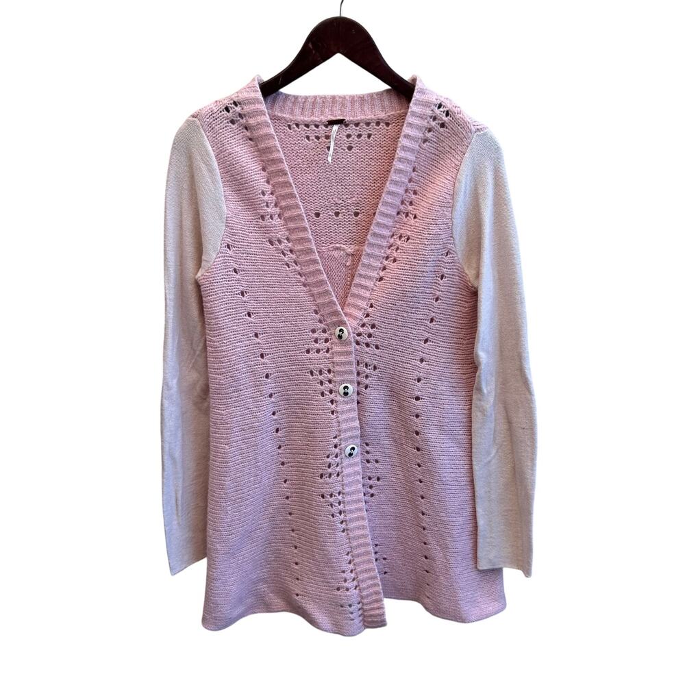 Free People Pink Knit Button Front Wool Cardigan Size S/M